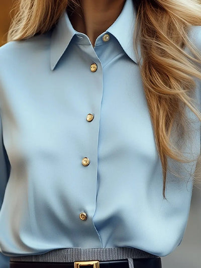 Powder Blue Button-Up Shirt with Gold Buttons MollyBoo
