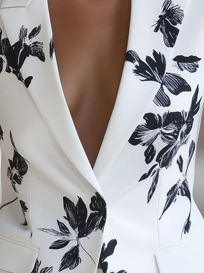 White Blazer with Bold Black Floral Printed MollyBoo