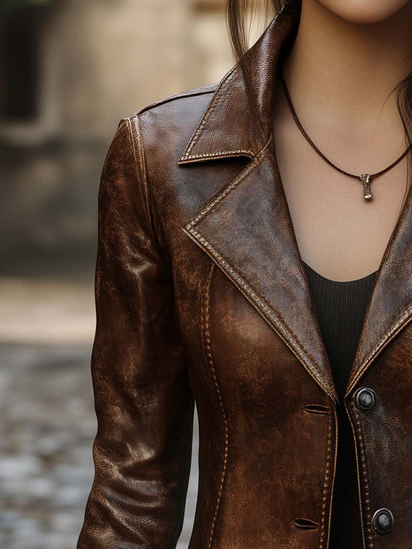 Women's Vintage Pocket Faux Leather Jacket